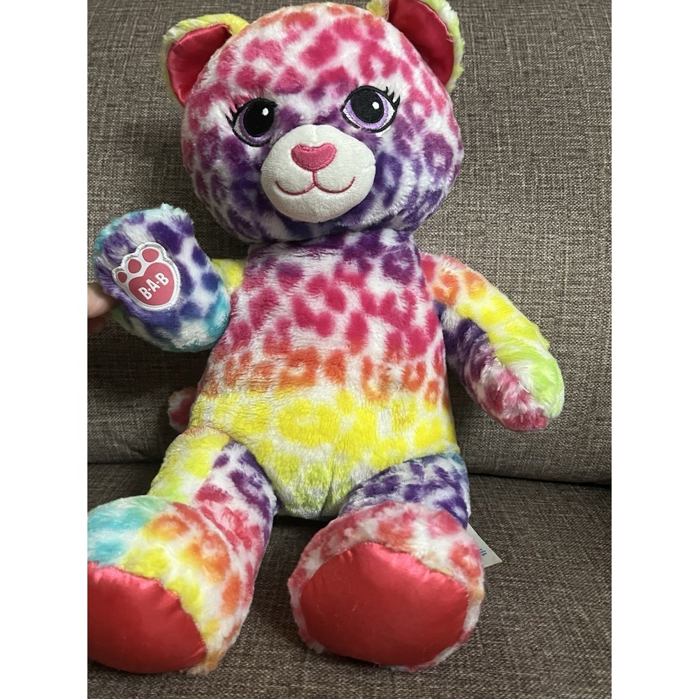 Build A Bear Rainbow Leopard Kitty Cat Lisa Frank Inspired Tie Dye Stuffed Plush